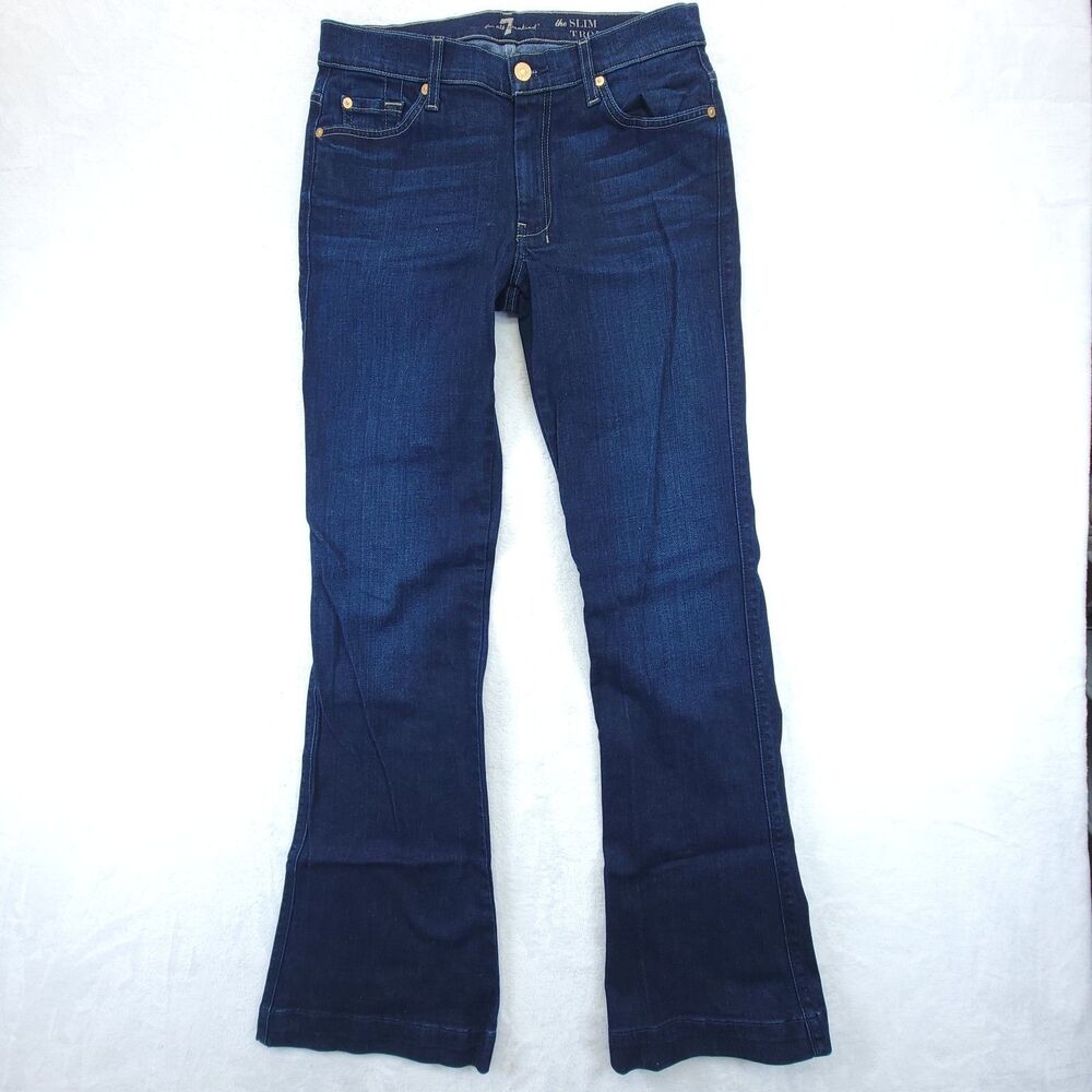 7 For All Mankind Womens The Slim Trouser Size 31 Flare Dark Wash